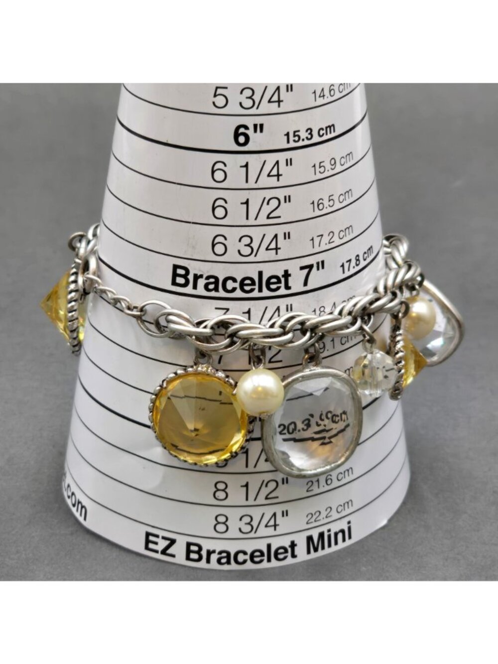 Talbots Silver Tone Chunky Charm Bracelet 7.25" Lucite Faux Pearl Statement - Picture 8 of 14